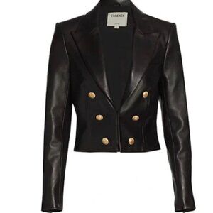 L'Agence Black Leather Cropped Blazer